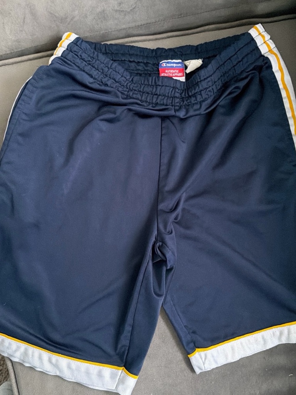 Champion Men’s Navy Athletic Shorts with Yellow & White Trim